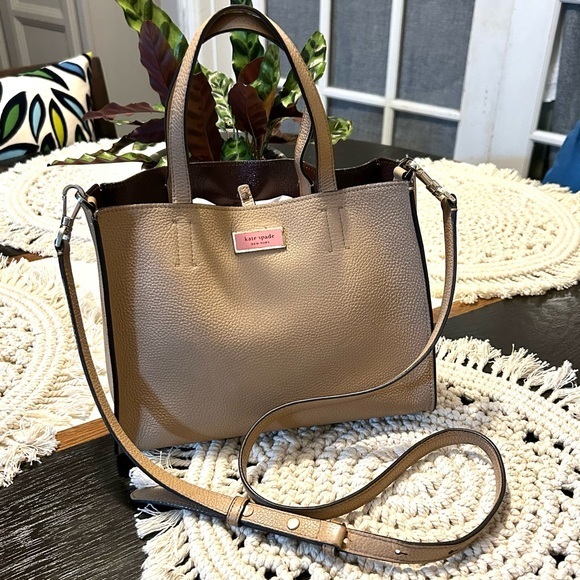 kate spade new york sam medium leather satchel bag, Light Fawn - Picture 1 of 15